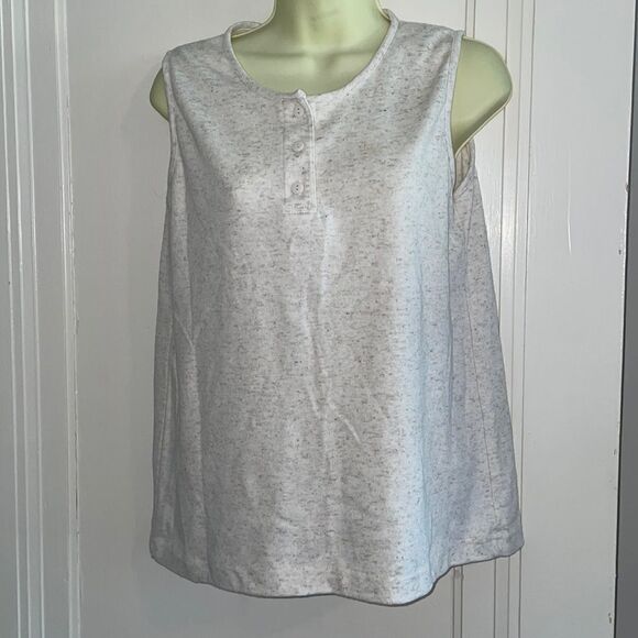 Vtg 80s/90s Units oatmeal colored polyester/cotton/flax 3 button neck tank top - Picture 1 of 8